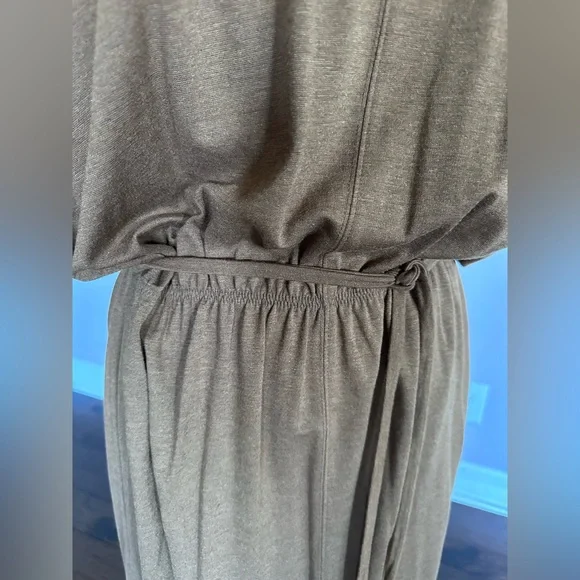 Prologue Midi Dress Buttery Jersey Dolman Sleeve Elastic Waist Heather Camel LG - Picture 6 of 12